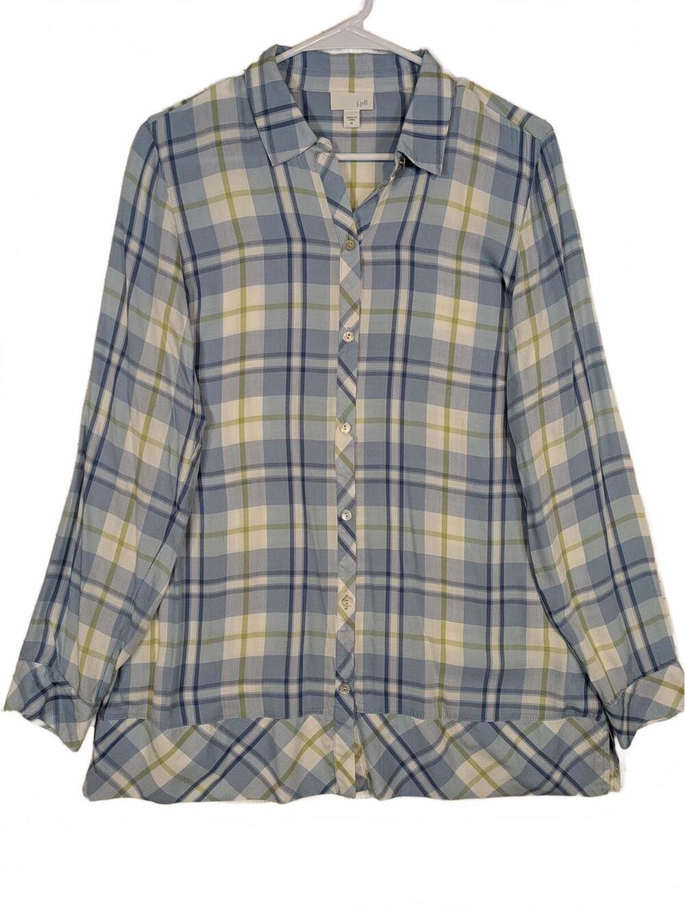 J.Jill Plaid Check Button Front Woven Long Sleeve Casual Shirt Womens Medium